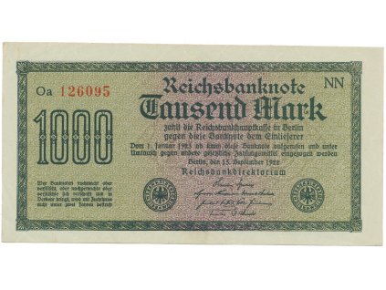 Německo, 1000 Mark 1922, vod. Wellen, 6-místné číslo, Ro.75q