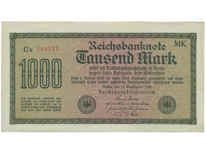 Německo, 1000 Mark 1922, vod. Wellen, 6-místné číslo, Ro.75q