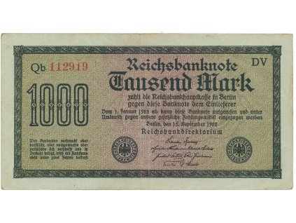 Německo, 1000 Mark 1922, vod. Wellen, 6-místné číslo, Ro.75q