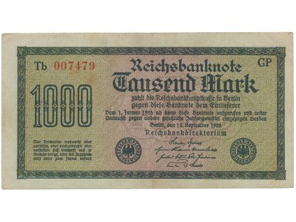 Německo, 1000 Mark 1922, vod. Wellen, 6-místné číslo, Ro.75q