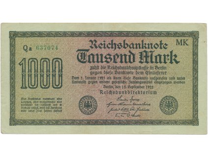 Německo, 1000 Mark 1922, vod. Vielecke, 6-místné číslo, Ro.75f