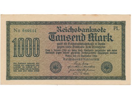 Německo, 1000 Mark 1922, vod. Gitter, zelené 6-místné číslo, Ro.75m