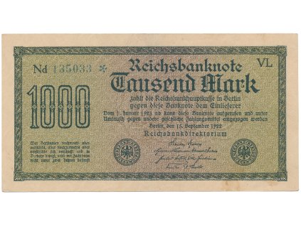Německo, 1000 Mark 1922, vod. Gitter, zelené 6-místné číslo, Ro.75m