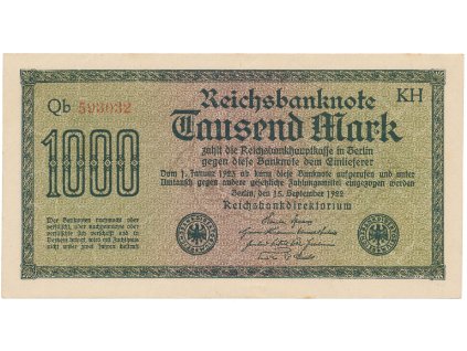 Německo, 1000 Mark 1922, vod. Achterstreifen, Ro.75o