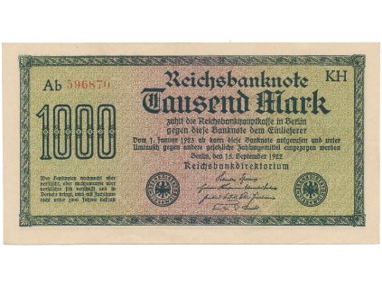 Německo, 1000 Mark 1922, vod. Achterstreifen, Ro.75o