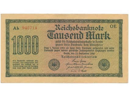 Německo, 1000 Mark 1922, vod. Dornen, Ro.75d