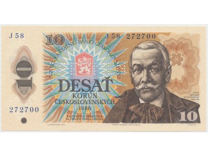 Československo, 10 Koruna 1986, široká vysoká série J 48, bankovní vzor, Hej.107bJ.V2