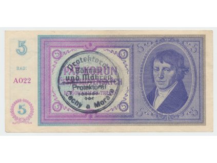 Protektorát Čechy a Morava, 5 Koruna b.d. (1938/1940), ruční razítko, Hej.29a