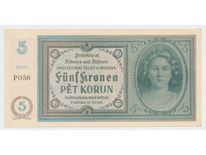 Protektorát Čechy a Morava, 5 Koruna b.d. (1940), tisk Pardubice, série P, Hej.31d
