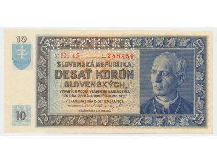 63232 63232 slovensko 10 koruna 1939 1x specimen nahore hej 46a2 s1