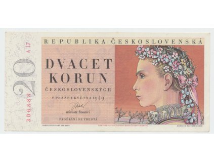 Československo, 20 Koruna 1949, I. vydání, Hej.84a