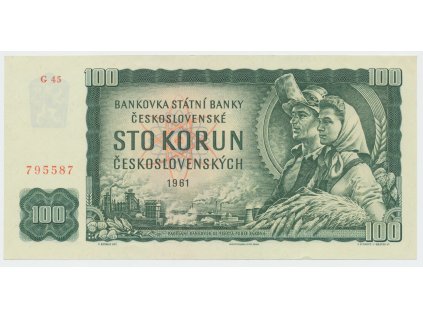 Československo, 100 Koruna 1961, II. vydání, série G, číslovač Grafotechna, Hej.102aG