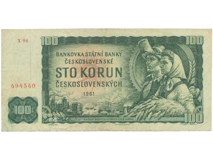 Československo, 100 Koruna 1961, II. vydání, poslední série X 96, číslovač Grafotechna, Hej.102aG