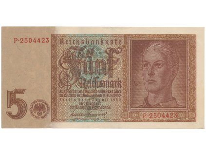 Německo, 5 Reichsmark 1942, 7-místný číslovač, Hej.D1a