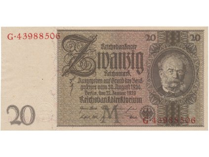 Německo, 20 Reichsmark 1929, typ O/O, Hej.D3c