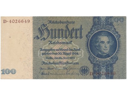 Německo, 100 Reichsmark 1935, válečná s průběžným vodotiskem, hnědý číslovač, Hej.D8d