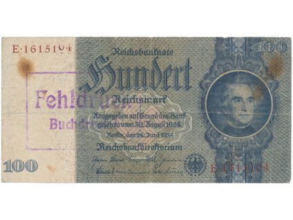 Německo, 100 Reichsmark 1935, válečná s průb. vod., CHYBOTISK, Hej.D8d