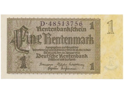 Německo, 1 Rentenmark 1937, hnědý 8-místný říšský číslovač, Hej.D11b