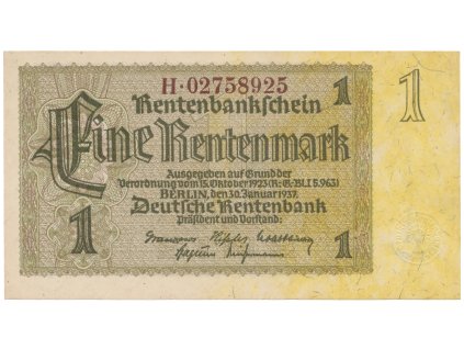 Německo, 1 Rentenmark 1937, hnědý firemní číslovač, Hej.D11c