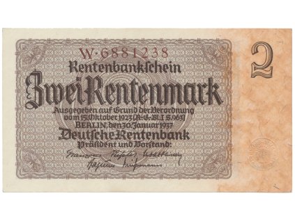 Německo, 2 Rentenmark 1937, hnědý říšský 7-místný číslovač, Hej.D12a