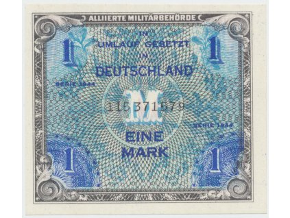 Okupační poukázky Allierte, 1 Mark 1944, tisk SSSR, 9-místný číslovač, Hej.AM2c