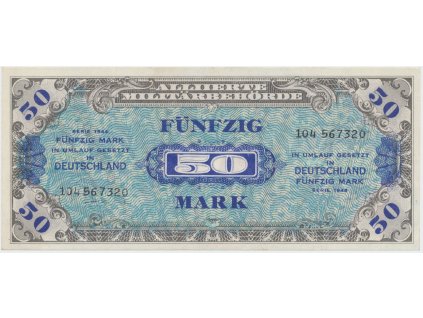 Okupační poukázky Allierte, 50 Mark 1944, tisk SSSR, 9-místný číslovač, Hej.AM6c