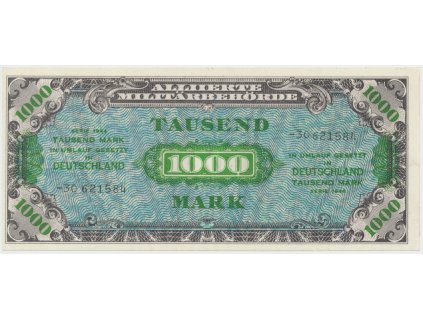 Okupační poukázky Allierte, 1000 Mark 1944, tisk SSSR, 8-místný číslovač, Hej.AM8c