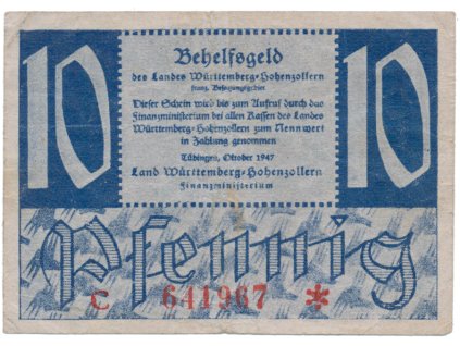 Německo - francouzská okupační zóna, Württemberg, 10 Pfennig 1947, Ros.215b