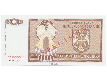 65026 65026 65026 chorvatsko srbska krajina 50 000 dinara 1993 bankovni vzor aa 0000000 pret specimen p r8s