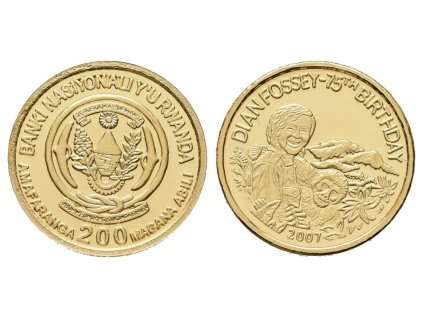 200 franků - 2007 - Au 1,00 g - 999/1000 - Dian Fossey