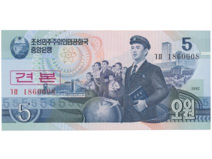 Severní Korea, 5 Won 1992, přetisk SPECIMEN, P.40as
