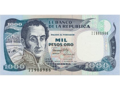 Kolumbie, 1000 Pesos Oro 1987-1991, P.432