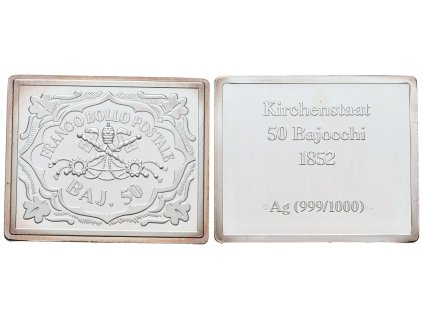 Stříbrná známka - 50 Bajocchi Církevního státu z roku 1852 - Ag 10 g - 999/1000