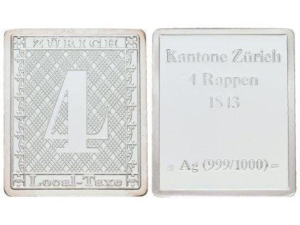 66931 stribrna znamka curych 1843 4 centimy ag 6 g 999 1000