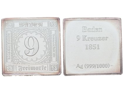 66955 stribrna znamka badensky devitikrejcar chybotisk 1851 ag 8 g 999 1000