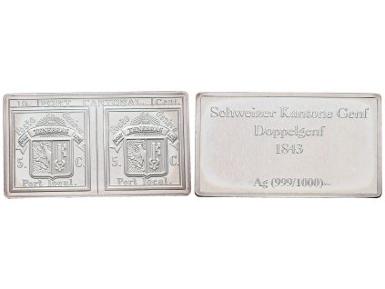 Stříbrná známka - Double de Genéve - Švýcrasko - 1843 - Ag 9 g - 999/1000