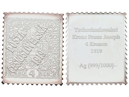 66976 stribrna znamka ceskoslovensko pretisk na 4 korune 1919 ag 8 g 999 1000