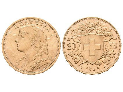 Švýcarsko, 20 Frank 1935 L-B