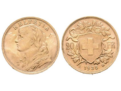 Švýcarsko, 20 Frank 1935 L-B
