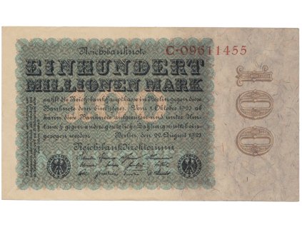 Německo, 100 Millionen Mark 1923, Eichenlaub, Ro.106a