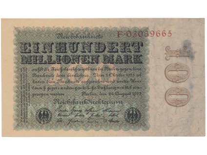 Německo, 100 Millionen Mark 1923, Eichenlaub, Ro.106a