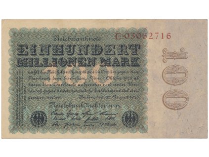 Německo, 100 Millionen Mark 1923, Eichenlaub, Ro.106a