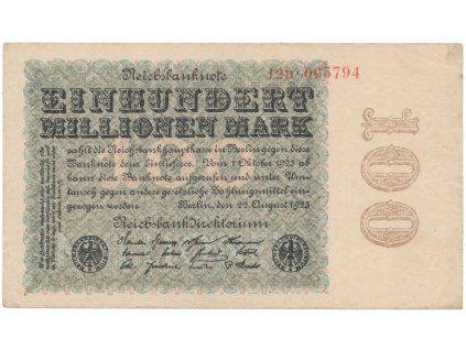 74965 74965 74965 nemecko 100 millionen mark 1923 kreuzblutten ro 106f