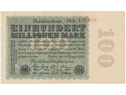 Německo, 100 Millionen Mark 1923, Kreuzblütten, Ro.106h