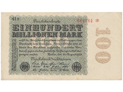 Německo, 100 Millionen Mark 1923, Kreuzblütten, Ro.106h