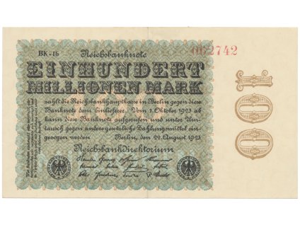 Německo, 100 Millionen Mark 1923, Ringe, Ro.106q