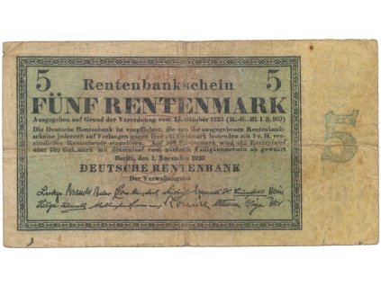 Německo, 5 Rentenmark 1923, Ro.156b