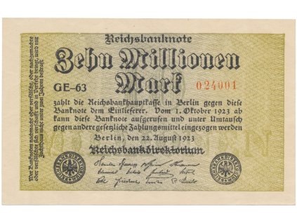 76435 nemecko 10 millionen mark 1923 ro 105a