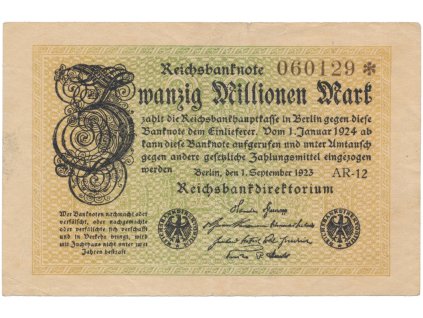 76465 nemecko 20 millionen mark 1923 ro 107c