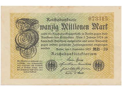 76477 nemecko 20 millionen mark 1923 ro 107e